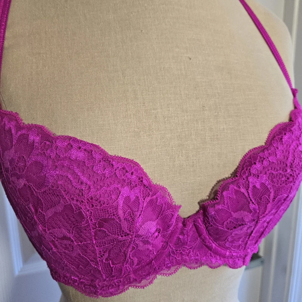 Victoria's Secret Magenta Pink‎ Covertible Bra Size 36 B PINK Lace Lingerie